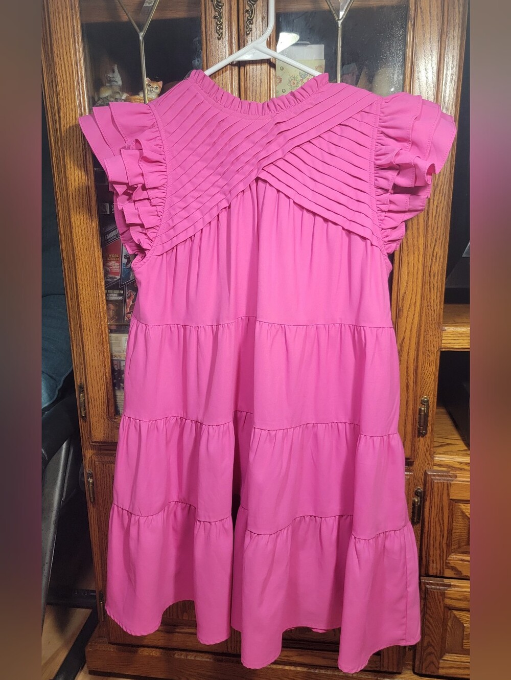 entro Bright Pink Ruffle Sleeve Tiered Midi Dress